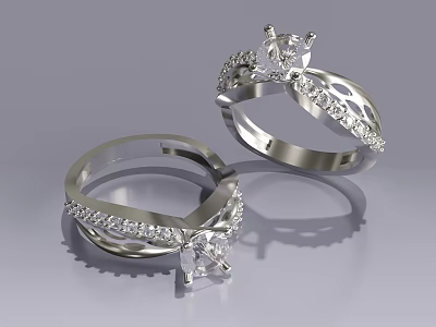 Elegant Silver Rings With Sparkling Diamonds For Luxury Jewelry Collection 3d model