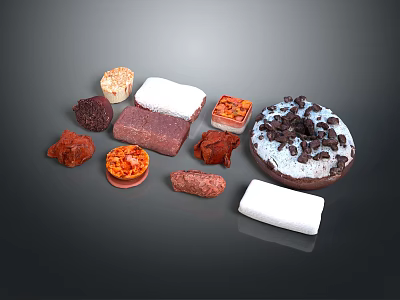 Assorted Delicious Desserts Including Chocolate Cakes Marshmallows Fudge Brownies And Sweet Treats 3d model