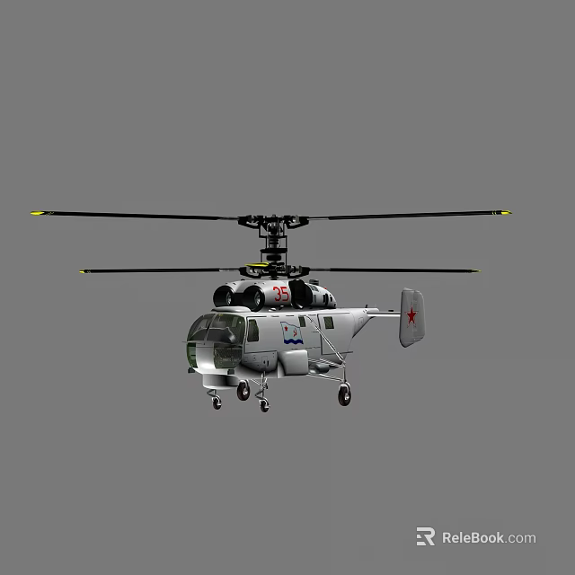 Russian Military Gray Helicopter With Dual Rotors And Red Star Emblem In Flight 3d model 