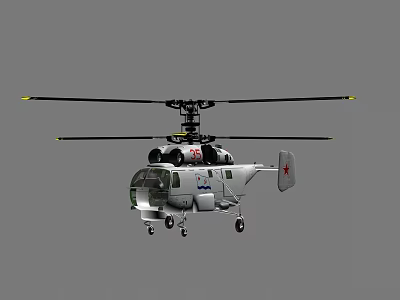 Russian Military Gray Helicopter With Dual Rotors And Red Star Emblem In Flight 3d model