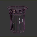 Black Metal Trash Can With Slatted Design For Home Office Use