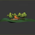 Lush Green Natural Landscape With Small Orange Roof House And Surrounding Trees