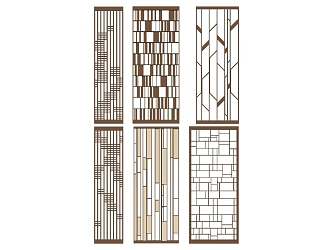 New Chinese Style Modern Metal Wooden Lattice Screen Partition 3d model