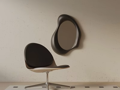 Modern Black Accent Chair With Metallic Base And Abstract Mirror On Beige Wall 3d model