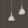 Modern Gray Pendant Lights With Dome Lampshade Hanging On Chains And Warm Glow