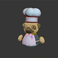 Chef Pug Plush Toy With Blue Shirt White Apron Bow Tie And Chef Hat