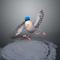 Cartoon Bird Wearing Blue Hat With Spread Wings Standing On Circular Light Area Dark Background