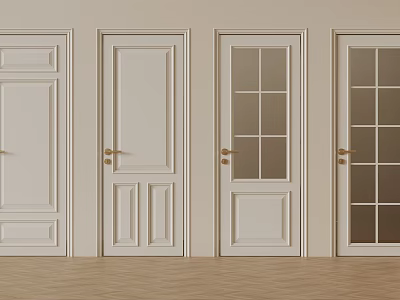 Various Design Interior Hinged Doors With White Finish Glass Panels And Handles 3d model