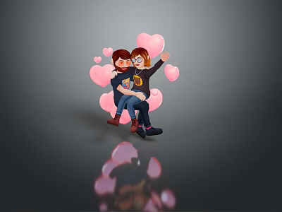 Man Holding Woman With Pink Hearts Waving In Gray Background Reflection 3d model