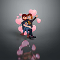 Man Holding Woman With Pink Hearts Waving In Gray Background Reflection