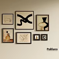 Abstract Art Paintings Hanging On Wall With Multiple Different Frames And Styles 3d model