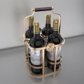Two Elegant Wine Bottles in Gold Metal Rack with Brown Leather Handle and Château Labels