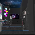 Futuristic Esports Room Featuring Starry Ceiling Neon Lighting Gaming Chair And Display Shelves