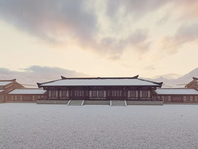 Ancient Chinese Architecture Group With Snow Covered Rooftops In Winter Scene 3d model