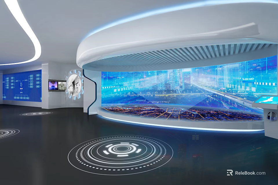 Modern Exhibition Hall Design With Hi tech LED Screens Interactive Installations And Lighting Effects 3d model
