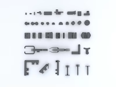 Assorted Black Small Mechanical Parts And Metal Components Collection 3d model