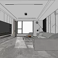 Modern Living Room With Large Window Mountain View Gray Sofa Marble Coffee Table Floor Lamp