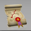 Rolled Parchment With Red Footprint Trail And Red Seal With Pink Yellow Ribbon