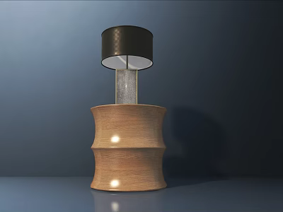 Modern Wooden Base Table Lamp With Black Shade And Metal Stand For Home Decor 3d model