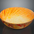 Sculpted Orange Bowl With Radiating Patterns And Red Decorative Details 3d model