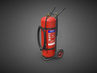 Red Wheeled Fire Extinguisher With Test Label And Mobile Cart For Industrial Safety 3d model
