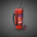 Red Wheeled Fire Extinguisher With Test Label And Mobile Cart For Industrial Safety