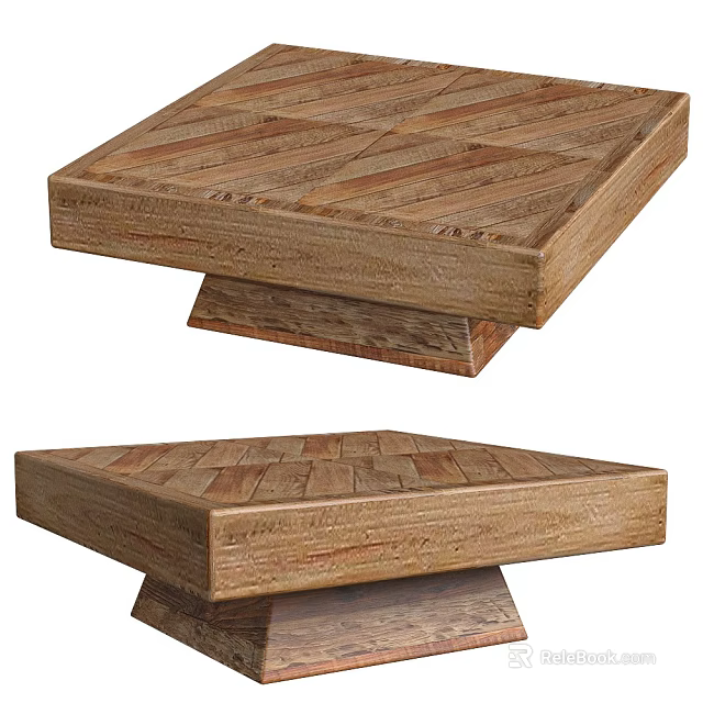 Outdoor Wooden Table With Square Herringbone Pattern Top And Sturdy Base For Garden Patio Use 3d model 