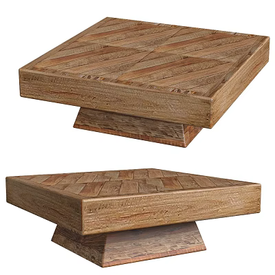 Outdoor Wooden Table With Square Herringbone Pattern Top And Sturdy Base For Garden Patio Use 3d model