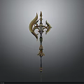 Golden Ornate Fantasy Weapon With Intricate Designs And Shiny Finish