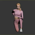 Fitness Stretching Scene With Pink Sportswear Mobile Phone Grey Background And Black Reflective Floor