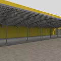 Large Metal Roof Structure With Multiple Supporting Columns And Open Truss Design 3d model