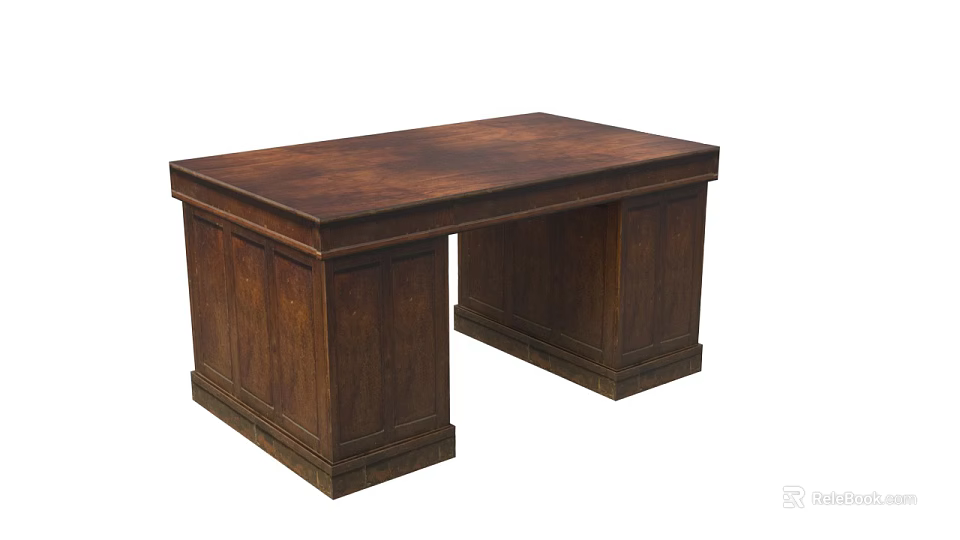 Dark Brown Wooden Office Desk With Classic Design And Solid Wood Cabinets 3d model 