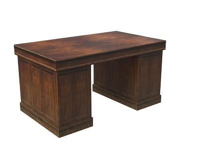 Dark Brown Wooden Office Desk With Classic Design And Solid Wood Cabinets 3d model