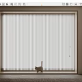 Neutral Toned Vertical Blinds Covering Large Window in Cozy Interior with Small Cat