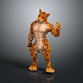 Anthropomorphic Cheetah Muscular Body Standing Pose With Detailed Print Fur And Paws In 3D Render 3d model