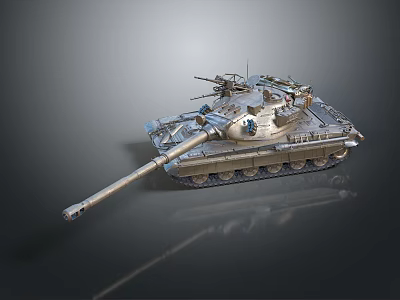 Modern Military Tank with Main Gun Turret Tracks and Detailed Exterior Equipment 3d model