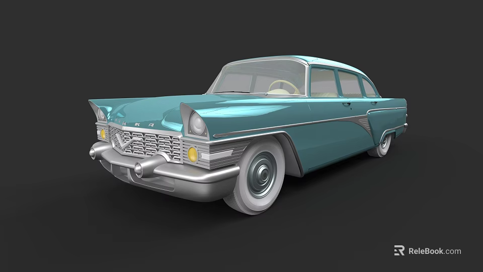 Light Blue Classic Vintage Car With Retro Sedan Design And White Wheels 3d model 