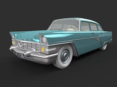 Light Blue Classic Vintage Car With Retro Sedan Design And White Wheels 3d model