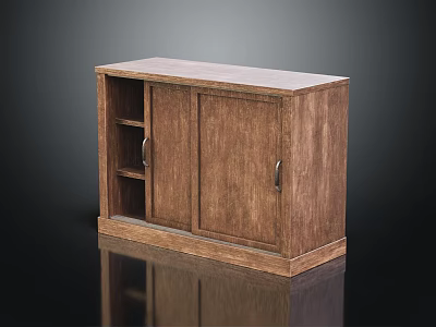 Wooden Entryway Console Cabinet with Storage Doors and Open Shelves Natural Brown Finish Modern Design 3d model