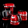 Stylish Red Kitchen Appliances Stand Mixer Toaster And Kettle With Chrome Accents