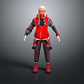 A Man With White Hair Wearing Red Vest Black Sleeves And Red Shoes