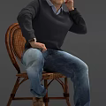 Men In Dark Sweater Blue Jeans Various Poses Checking Watch Looking At Phone Adjusting Hair
