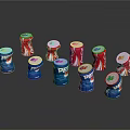 Beverage Cans In Red And Blue Colors Arranged On Reflective Surface 3d model