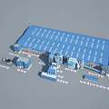 Large Industrial Factory With Blue Steel Roof Loading Area And Industrial Equipment
