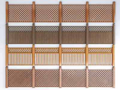 Various Modern Decorative Fence Designs With Grid Slatted Perforated And Striped Patterns 3d model