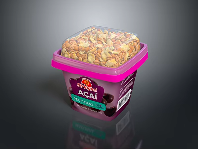 Acai Granola Cereal in Pink Container with Transparent Lid and Nutty Mixture 3d model