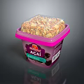 Acai Granola Cereal in Pink Container with Transparent Lid and Nutty Mixture