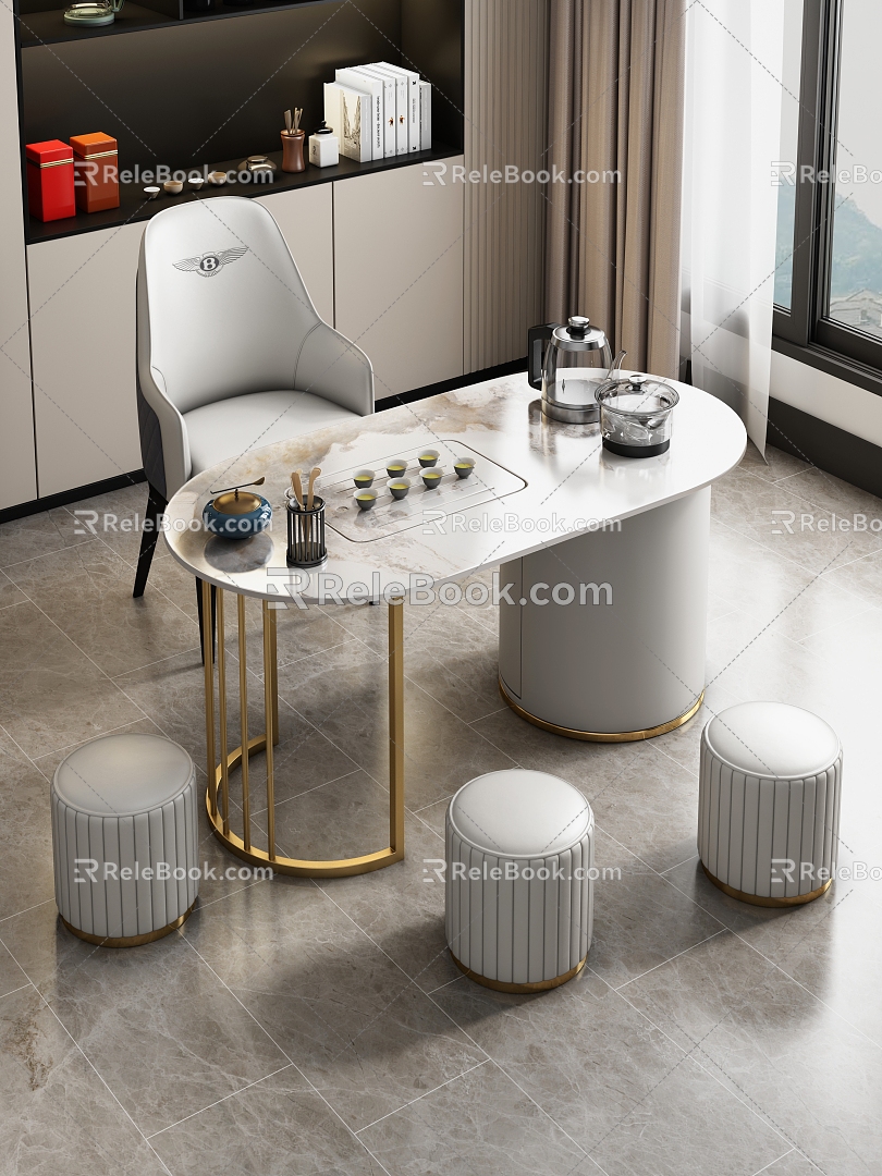 Marble tea table and chair combination tea room marble tea table tea table rock board tea table tea area tea tray tea 3d model