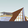 Modern Architectural Design Featuring Triangular Roof Glass Facade And Balcony Elements 3d model