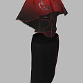 Stylish Red Cape With Intricate Patterns And Black Skirt Decorative Edges